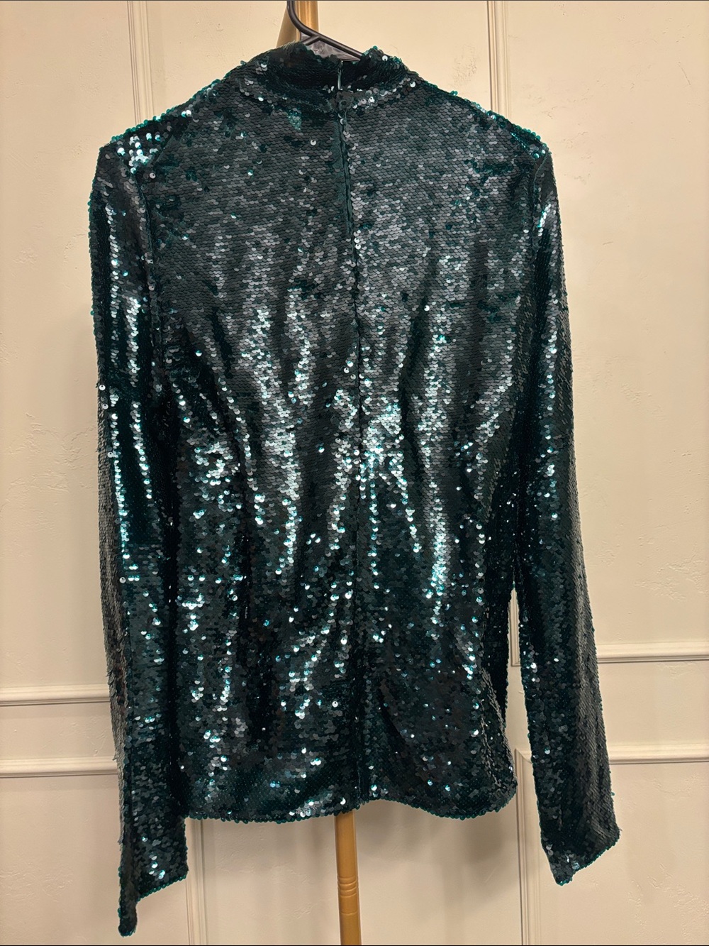 Zara Sequin Mock Neck Long-Sleeve Top - Dark Teal XS NWOT - Picture 3 of 3